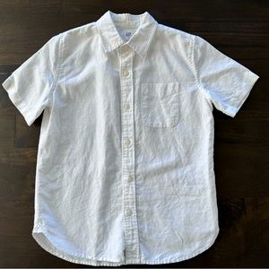 GAP boys large white linen short sleeve button down shirt
